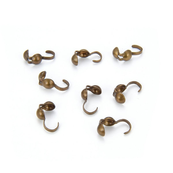 100pcs Clamshell Calotte Bead Tips, 9mm Crimp End Caps,  Antique Bronze Plated Brass, Open Hook, 4mm Cup, CF82-4