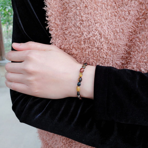 1 Strand Stretch Natural Multi-color Tiger Eye Free Form Gemstone Bracelet, 5-8mm Small Beads, Length Selections: 7 inch/7.5 inch