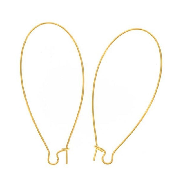 50pcs Tarnish Resistant Kidney Earring Hooks, 18K Yellow Gold Plated Brass, Size Selections: 18mm/25mm/30mm/36mm/43mm/47mm