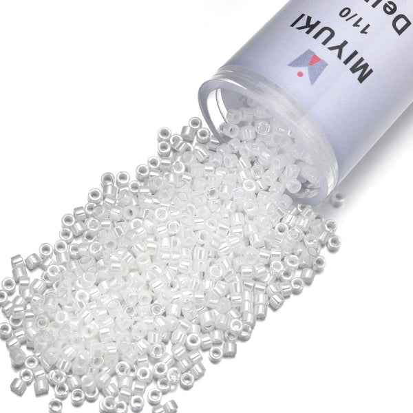 30g Miyuki Delica 11/0 Seed Beads, Opaque White Luster DB201