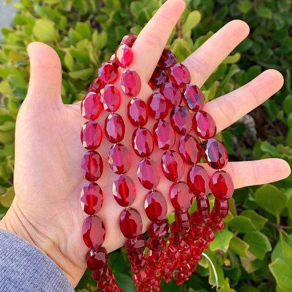 50pcs Creative Club Faceted Flat Oval Crystal Beads, Siam Red, 16x12mm/Large, Hole ID 1.1mm, CCO-5