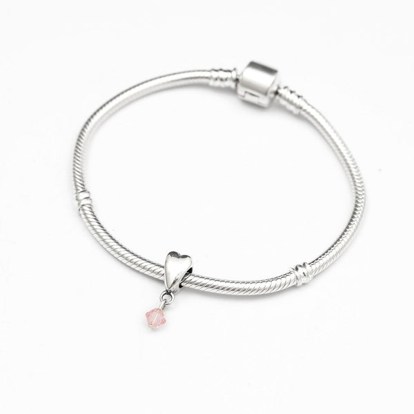 1pc Cute Solid 925 Sterling Silver Dangle Bead Charm Cubic Zirconia CZ, Compatible with Pandora All Other Charm Bracelet, EC1