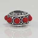 1pc Solid 925 Sterling Silver Flower Charm Lucky Red Stone Bead, Compatible with Pandora All Other Charm Bracelet, EC179