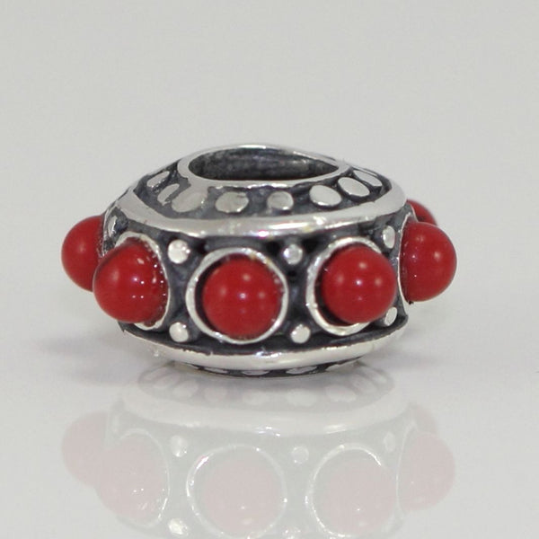 1pc Solid 925 Sterling Silver Flower Charm Lucky Red Stone Bead, Compatible with Pandora All Other Charm Bracelet, EC179