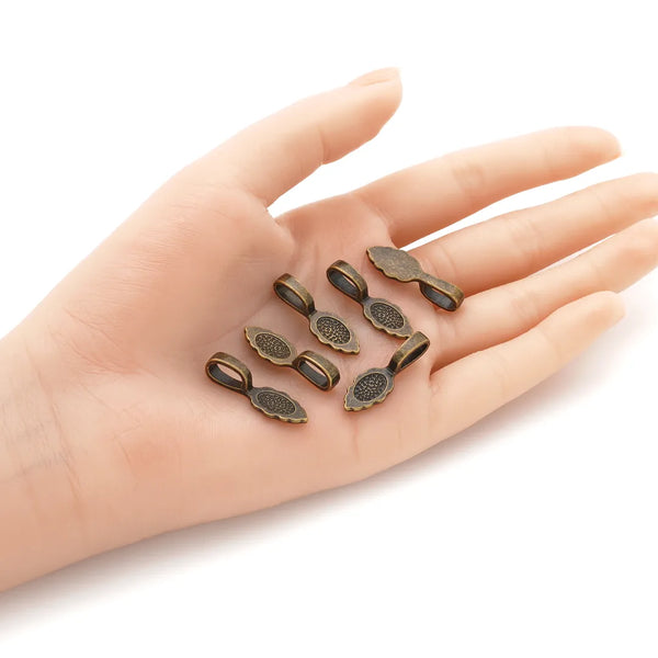 100pcs 26mm Glue On Jewelry Bails, Antique Bronze, 15mm Leaf Flat Pad Base, MC-R2