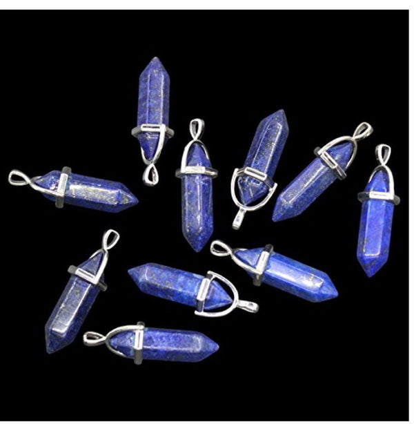 1pc Natural Blue Lapis Lazuli Gemstone Pendant Necklace, 18 Inch Surgical Stainless Steel Chain, GGP-C2