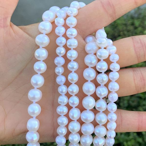 Natural Grade A+ Potato Round White Cultured Freshwater Pearl Necklace, 7-8mm Pearl Strand, Length Selections: 16 inch/18 Inch
