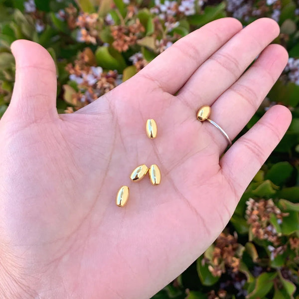 10pcs 925 Sterling Silver Oval Rice Beads, Real 18K Yellow Gold Plated, 8x6mm, Hole ID 2.2mm, SS111-8