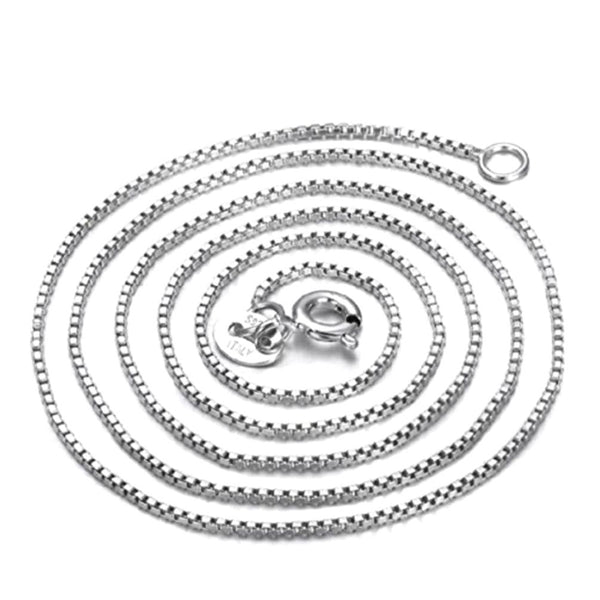 1pc 925 Sterling Silver Box Link Chain Necklace, Tarnish Resistant Rhodium Plated, 0.8mm, Strong Thin Small, 18 inch, SSX21-18