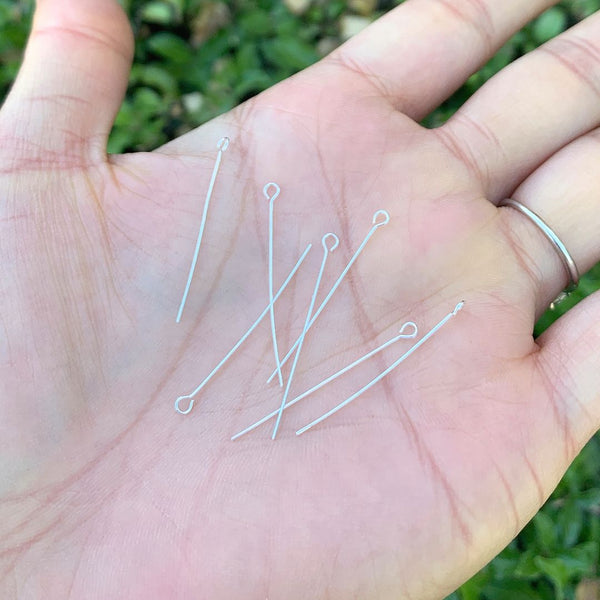 20pcs 925 Sterling Silver Eyepins Eye Pin, 0.4mm/26 Gauge, Length Selections: 25mm/30mm/38mm