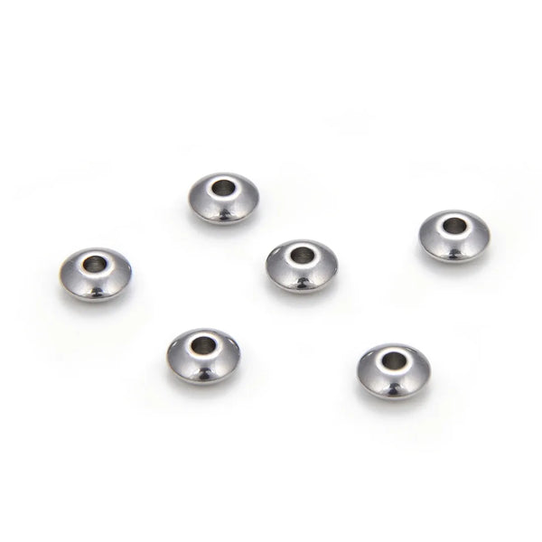 100pcs 4mm 304 Stainless Steel Saucer Rondelle Spacer Beads – Small, Loose, Silver Tone (4mm/6mm)