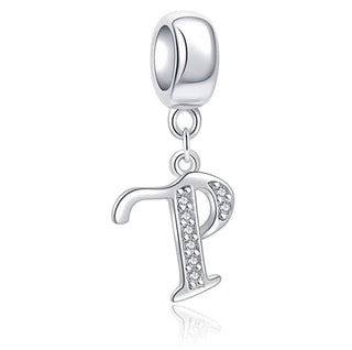 1pc 925 Sterling Silver Letter P, Alphabet Charm Pendant Drop, 18mm Long, Hole ID 4.5mm, EC3-A16
