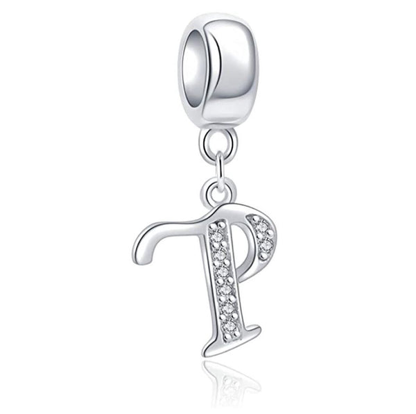 1pc 925 Sterling Silver Letter P, Alphabet Charm Pendant Drop, 18mm Long, Hole ID 4.5mm, EC3-A16