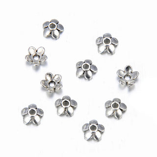 200pcs 5-Petal Flower Bead Caps, 6mm Small Bead End Caps, Antique Silver, MC-AB12