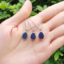 1pc Natural Druzy Crystal Pendant Necklace, Purple Blue Teardrop Small Tiny Gemstone Pendant, 18 inch Stainless Steel Surgical Chain, GGP25-6