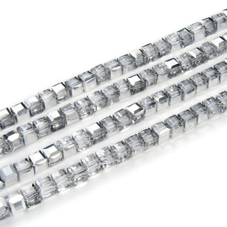 100pcs Creative Club Faceted Cube Crystal Glass Beads, Silver Shade, 8mm, Hole ID 1mm, CCC832