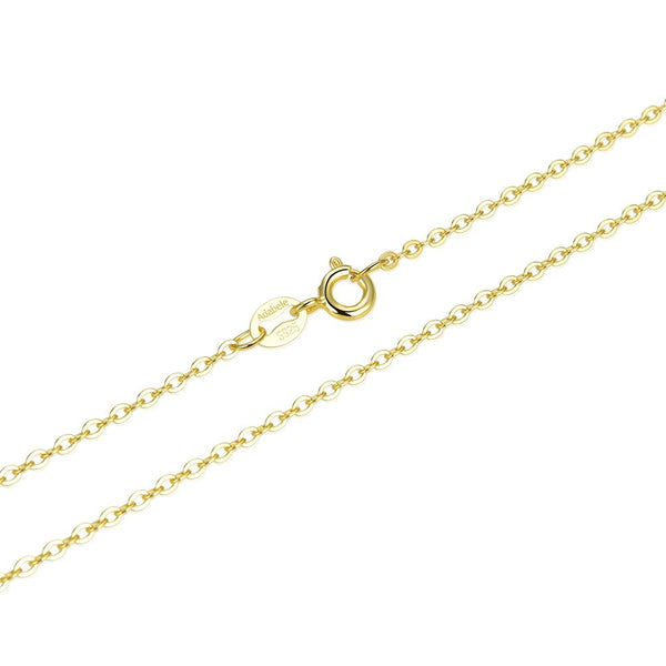 1pc 925 Sterling Silver Diamond Cut Flat Cable Link Chain Necklace, Real 18K Yellow Gold Plated, 1.3mm, Small, Length Selections: 18 inch/20 inch/22 inch