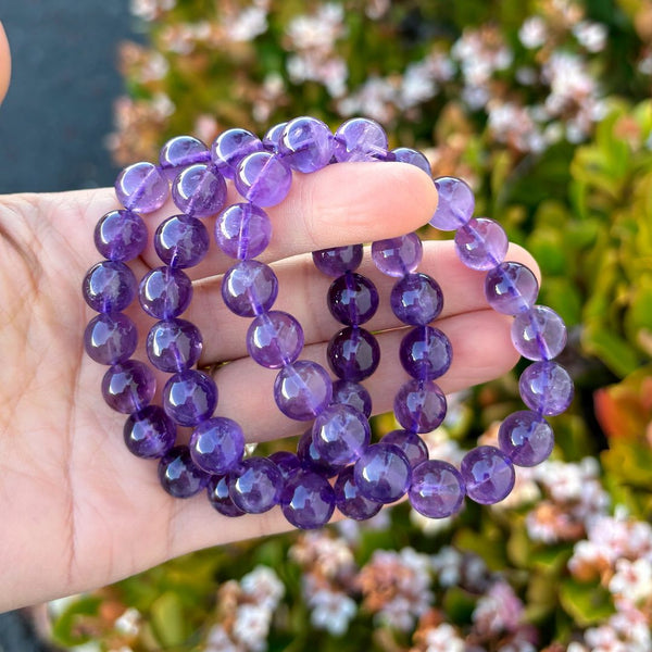1 Strand Stretch Natural Grade A Purple Amethyst Beaded Gemstone Bracelet, 10mm Bead, Length Selections: 7 inch/7.5 inch/8 inch/8.5 inch