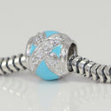 1pc Solid 925 Sterling Silver Ribbon Blue Enamel Cubic Zirconia Bead Charm, Compatible with Pandora All Other Charm Bracelet, EC83