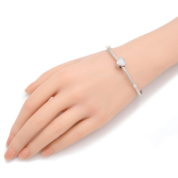 1pc 925 Sterling Silver Love Heart April Birthstone Bead Charm, Diamond Clear Cubic Zirconia CZ, 10mm, Hole ID 4.5mm, EC1-L4