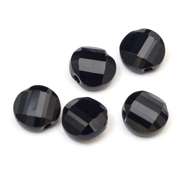 25pcs Adabele Austrian Faceted Flat Round Twist Coin Crystal Beads #5621, Jet Black, 8mm, Hole ID 1mm, SSW823