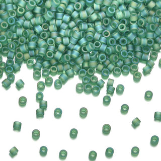 7.5g Miyuki Delica 11/0 Seed Beads, Translucent Matte Rainbow Green DB858