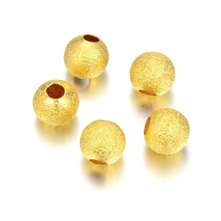 100pcs Sparkle Large Hole Stardust Round Beads, 18K Yellow Gold Plated Brass, Size Selections: 6mm/8mm/10mm