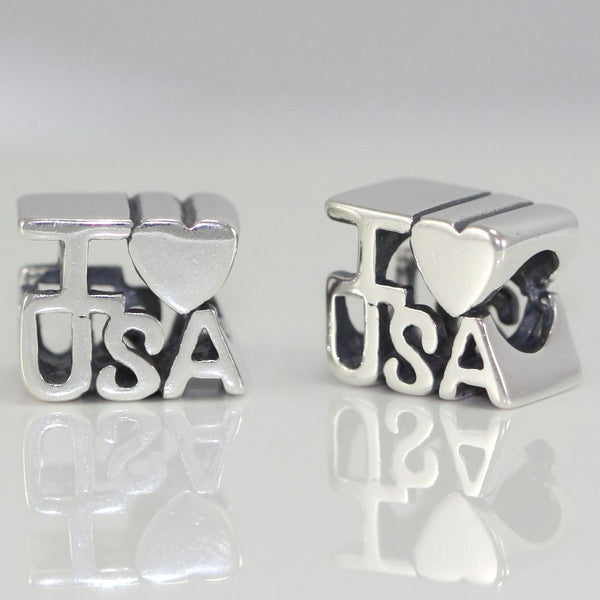 1pc Solid 925 Sterling Silver I Love USA Charm Love Freedom Bead, Compatible with Pandora All Other Charm Bracelet, EC233