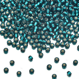 50g Miyuki Rocaille 8/0 Seed Beads Transparent Silver-lined Dark Teal RR-30