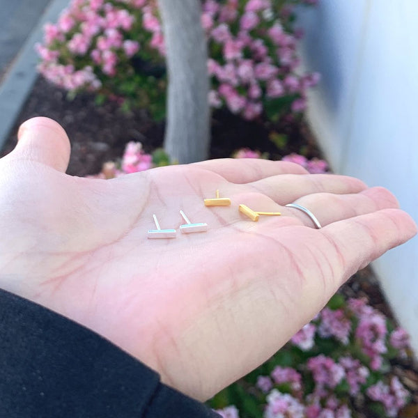 1 Pair Solid 925 Sterling Silver Stud Earrings, Bar Ear Studs, Small Tiny, SSE101-1