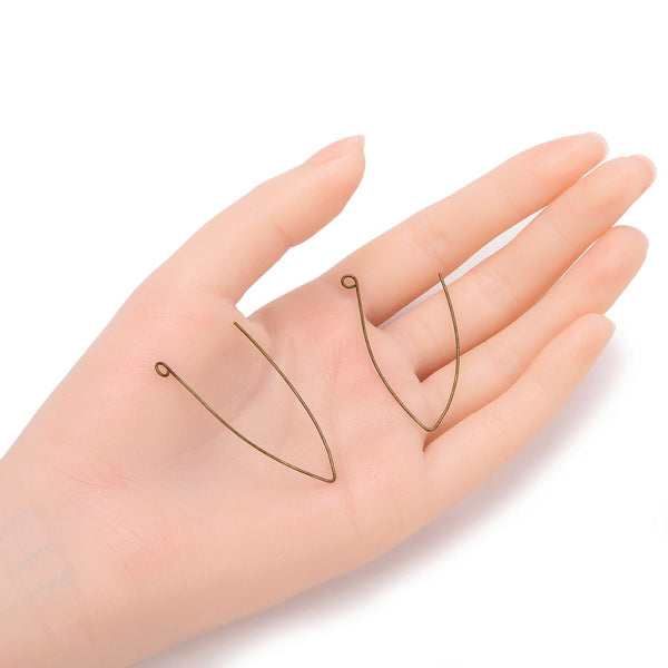 50pcs Marquise Earring Hooks, Antique Bronze Plated Brass, 0.7mm/21 Gauge, 45mm Long, CF247-4