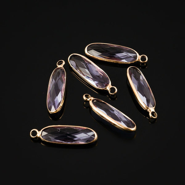 10pcs Grade A June Alexandrite Purple Rectangle Bar Birthstone Charm Drops, 18K Yellow Gold Plated Brass, 21x7mm, CCP8-G6