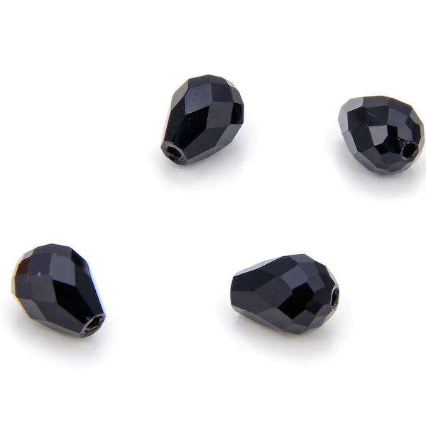 24pcs Adabele Austrian Faceted Teardrop Crystal Beads #5500, Jet Black, 8mm x 6mm, Hole ID 1mm, SST-823