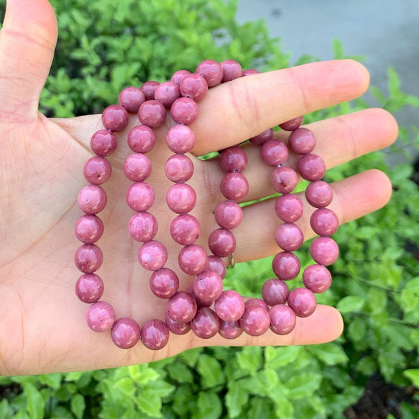 1 Strand Stretch Natural Grade A Pink Rhodonite Beaded Gemstone Bracelet, 8mm Bead, Length Selections: 7 inch/7.5 inch/8 inch/8.5 inch