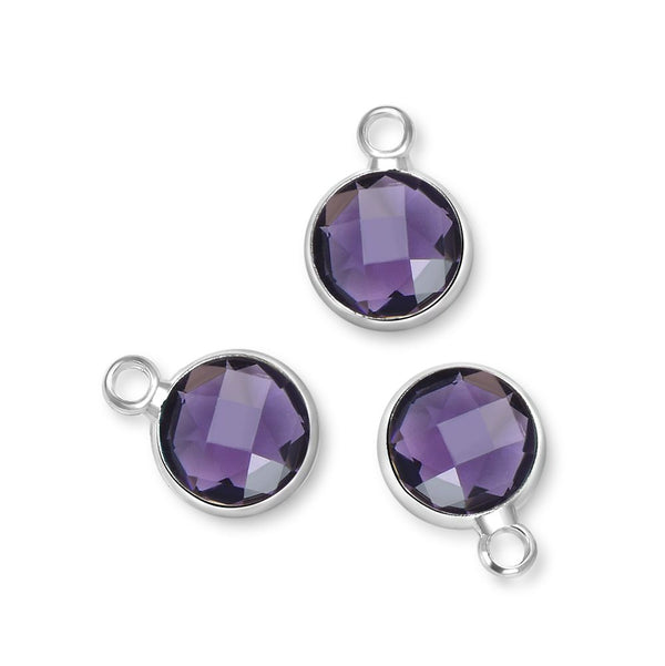 10pcs Grade A March Aquamarine Blue Birthstone Charm Drop, Sterling Silver Plated Brass, Size Selections: 6mm/8mm/10mm