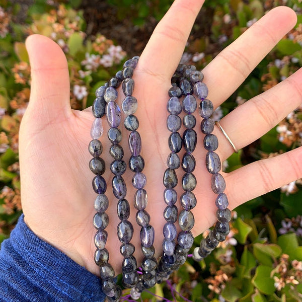 Natural Iolite Dichroite Gemstone Oval Tumbled Pebble Beads, Irregular, 7mm to 10mm, Hole ID 1mm, 15 Inch/1 Strand, GZ12-66