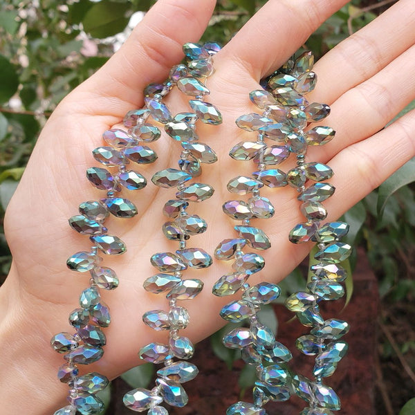 200pcs Creative Club Faceted Teardrop Briolette Crystal Glass Beads, Pendant Drop, Peridot Shimmer, 12x6mm, Hole ID 1mm, CCT2-36