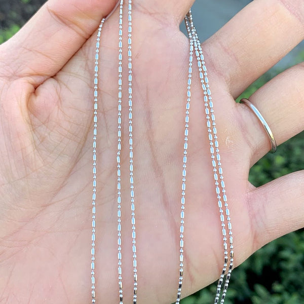 1pc 925 Sterling Silver Bead Link Chain Necklace, Tarnish Resistant Rhodium Plated, 1mm, Thin Small, Length Selections: 16 inch/18 inch