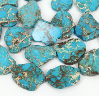 5pcs Natural Grade A Turquoise Blue Impression Aqua Terra Jasper Beads, Large Flat Slab Gemstone Beads, Smooth Free Form, 15-45mm, Hole ID 1mm, GX7