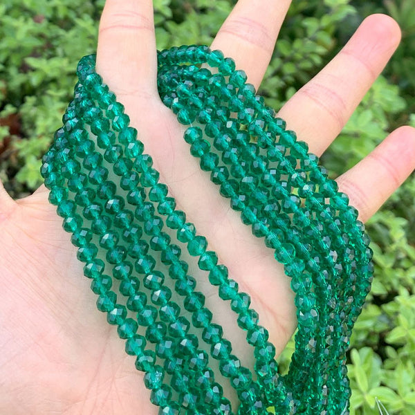 500pcs Creative Club Faceted Rondelle Crystal Glass Beads, Emerald Green, 6x4mm, Hole ID 1mm, CCR624
