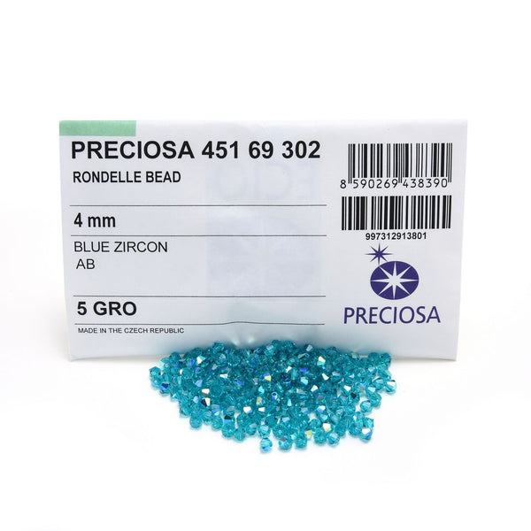 100pcs Preciosa Faceted Bicone Crystal Beads, Blue Zircon AB, Size Selections: 3mm/4mm/6mm