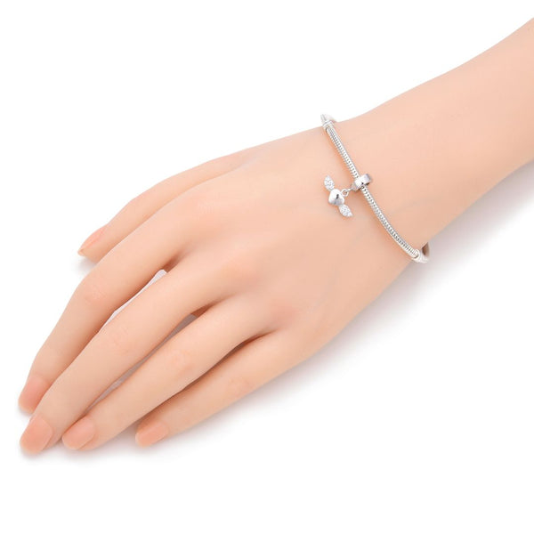 1pc Real 925 Sterling Silver Winged Angel Heart Bead Charm Pendant Cubic Zirconia CZ Gemstone, Compatible with Pandora All Other Charm Bracelet, EC7-D1