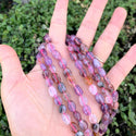 Natural Purple Rutilated Quartz Gemstone Oval Tumbled Pebble Beads, Irregular, 7mm to 10mm, Hole ID 1mm, 15 Inch/1 Strand, GZ12-35