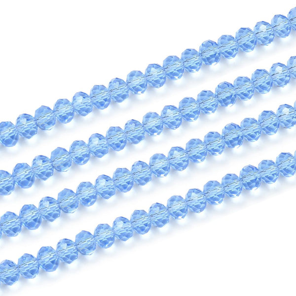 500pcs Creative Club Faceted Rondelle Crystal Glass Beads, Light Sapphire Blue, 6x4mm, Hole ID 1mm, CCR614