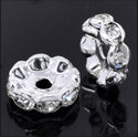 100pcs Grade A Wavy Flower Rhinestone Rondelle Beads, Clear Rhinestone, Sterling Silver Plated Brass, Size Selections: 4mm/6mm/8mm/10mm/12mm