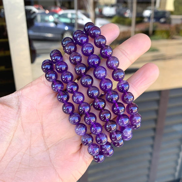 1 Strand Stretch Natural Grade A Purple Amethyst Beaded Gemstone Bracelet, 8mm Bead, Length Selections: 7 inch/7.5 inch/8 inch/8.5 inch