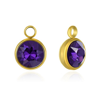 10pcs Grade A February Amethyst Purple Birthstone Charm Drops, 18K Yellow Gold Plated Stainless Steel, Tarnish Resistant, 6mm, CCP33-2