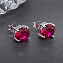 1 Pair 925 Sterling Silver July Birthstone Round Cut Stud Earrings, 8mm/2 Carat Cubic Zirconia CZ Red Ruby Stone, SSE49-7