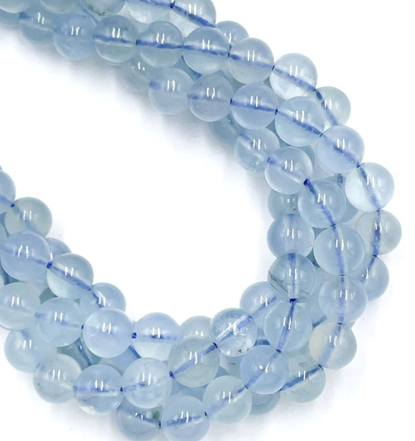 Natural Grade A Blue Aquamarine Gemstone Round Beads, 15 Inch/1 Strand, Size Selections: 6mm/8mm/10mm