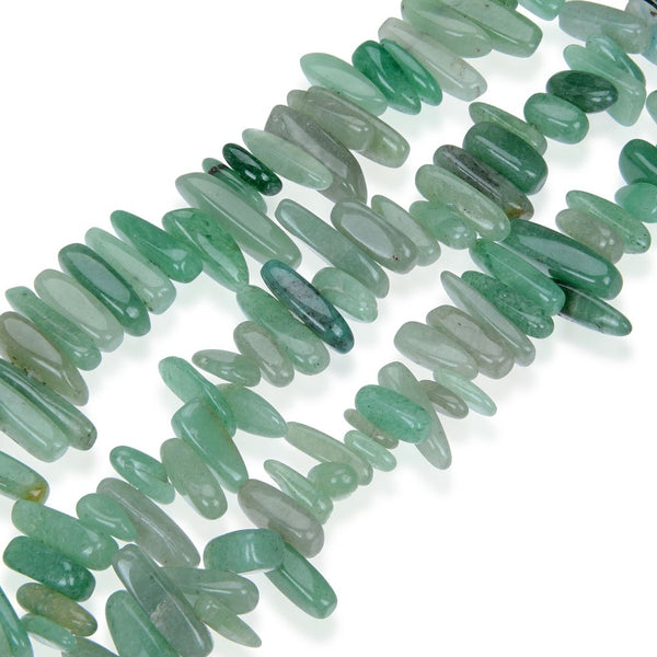 Natural Green Aventurine Gemstone Stick Point Beads, Irregular, 7mm-23mm Long, Hole ID 1mm 1 Strand/15 Inch, GZ5-9